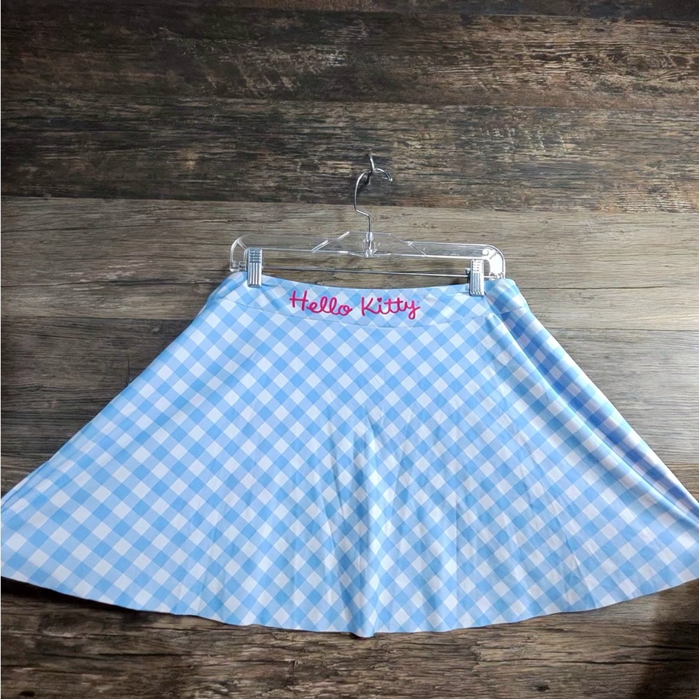 SHEIN Hello Kitty Blue and White Checkered Swim Coverup Skirt